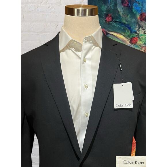New Calvin Klein Mens 46L Slim Fit Solid Black Blazer Sport Coat Suit Jacket NWT - Picture 3 of 14